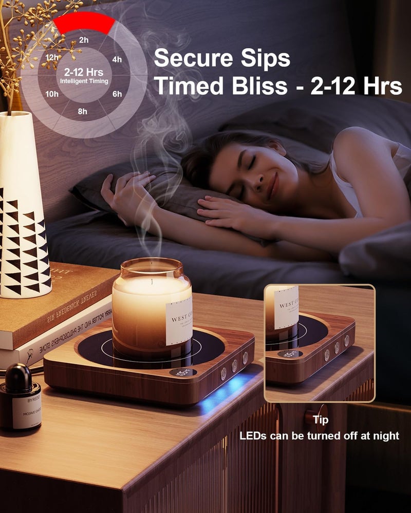 House Gem Mug Warmer - 36W Coffee Mug Warmer for Desk with Temperature Display, 2-12Hrs Auto Shut Off, Smart Candle Warmer - Ideal Coffee Gifts Accessories Keep Beverages Coffee Warmer (Wood) (Wood) - Image 5
